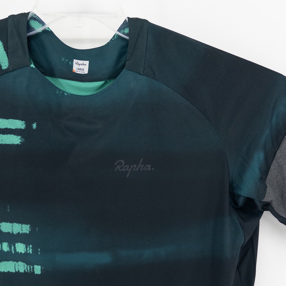 Rapha Mens Large Trail Technical T-Shirt Print Pack Short Sleeve Green MTB Cycle